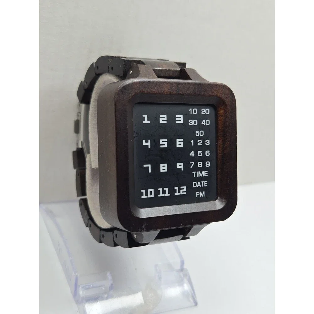 BOBO BIRD Mens Digital Wooden Watch LED Binary Date Retro Dark Brown New Battery